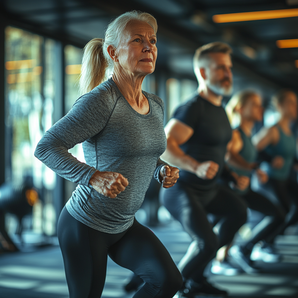 Люди під час активного фітнес тренування в сучасному спортзалі